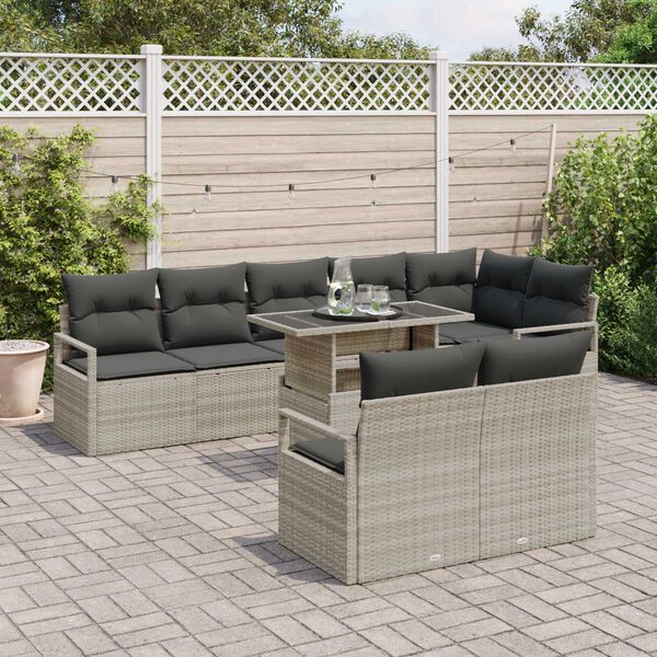 vidaXL Set de canapele pentru grădină 9 pcs Gri deschis Rattan poli