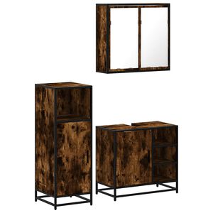 vidaXL Set mobilier de baie, 3 piese, stejar fumuriu, lemn prelucrat