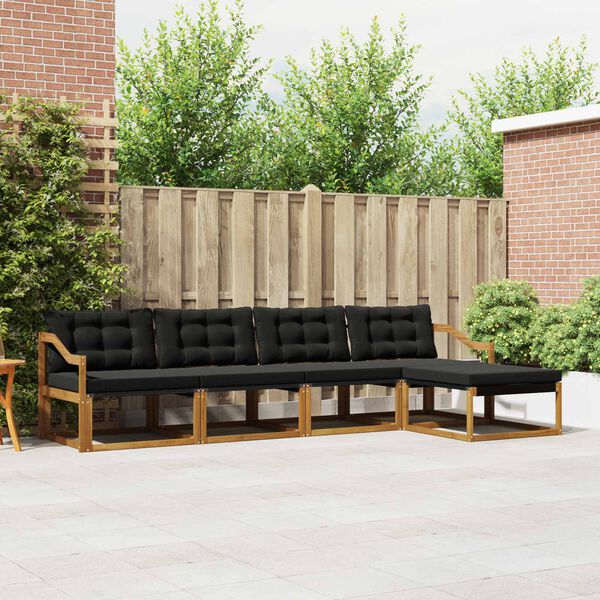 vidaXL Set de canapele de exterior cu pernă 5 pcs Natural și Negru