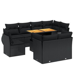 vidaXL Set mobilier de grădină cu perne, 9 piese, negru, poliratan