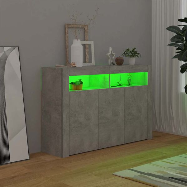 vidaXL Servantă cu lumini LED,gri beton, 116x30x75 cm
