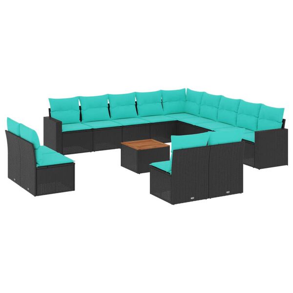 vidaXL Set mobilier de grădină cu perne, 14 piese, negru, poliratan