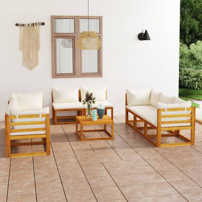 vidaXL Set mobilier grădină cu perne crem, 9 piese, lemn masiv acacia