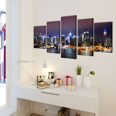 Set de tablouri pânză, colorat, imprimeu New York Skyline, 100x50 cm