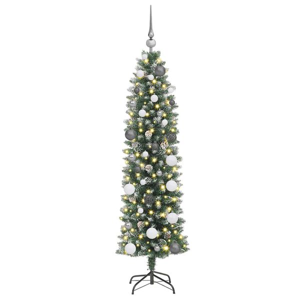 vidaXL Copac Artificial Slăb de Crăciun cu 150 LED Verde și alb 150 cm