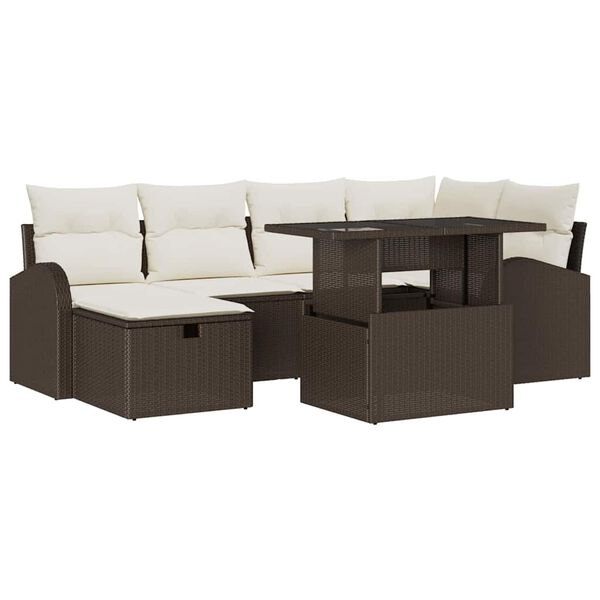 vidaXL Set de canapele pentru grădină cu pernă 7 pcs Maro Rattan poli