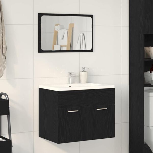 vidaXL Set de mobilier de baie din 2 piese din lemn de stejar negru