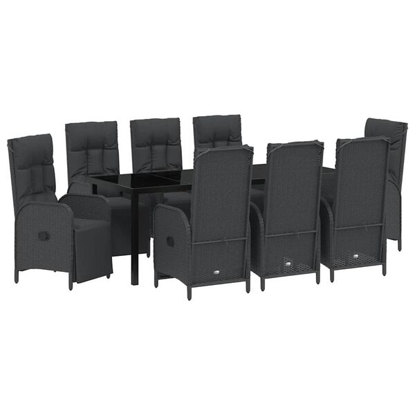 vidaXL Set de masă pentru grădină cu pernă 9 pcs Negru poliratan