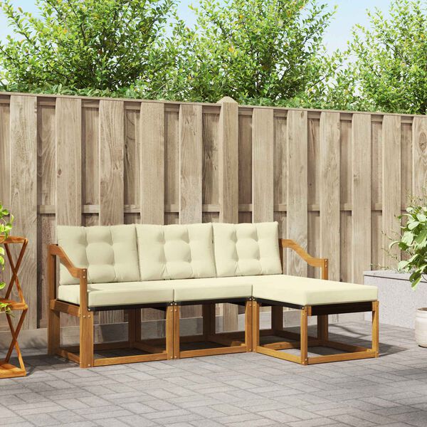 vidaXL Set de canapele de exterior cu pernă 4 pcs Natural și Crem