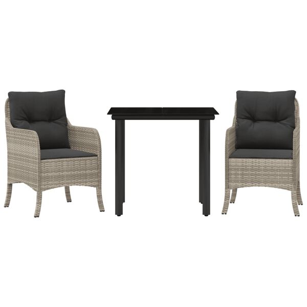 vidaXL Set mobilier de grădină cu perne, 3 piese,gri deschis,poliratan