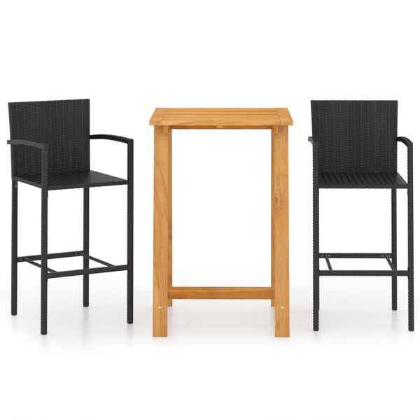 vidaXL Set mobilier de bar de grădină, 3 piese, negru