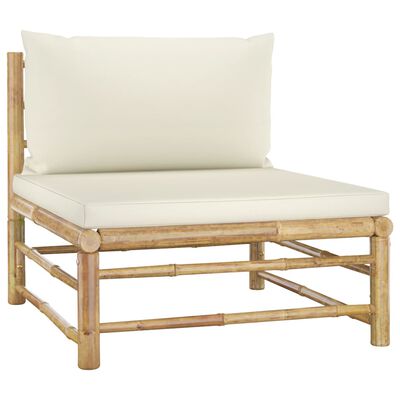 vidaXL Set mobilier de grădină, cu perne alb crem, 5 piese, bambus