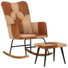 vidaXL Scaun balansoar cu taburet, maro, piele naturală și p&acirc;nză