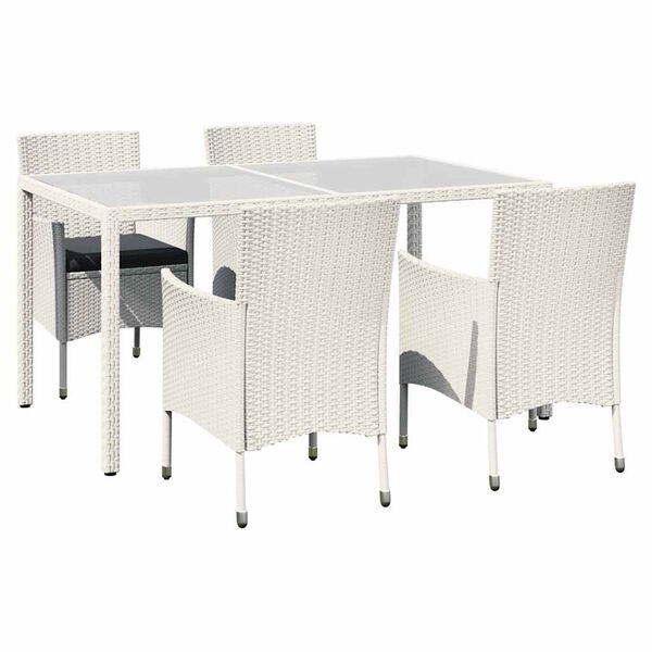 vidaXL Set mobilier de exterior cu perne, 5 piese, alb, poliratan