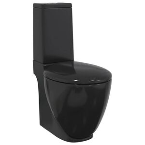 vidaXL Vas WC toaletă de baie, negru, ceramică, rotund, flux inferior