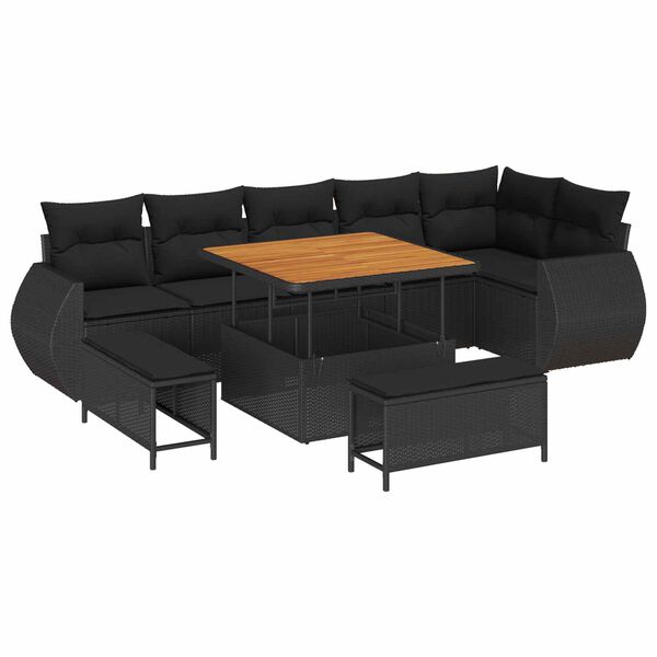 vidaXL Set de canapele pentru grădină cu pernă 9 pcs Negru Poli Rattan