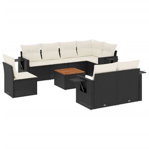 vidaXL Set mobilier de grădină cu perne, 9 piese, negru, poliratan