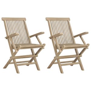 vidaXL Scaune de grădină pliante 2 buc. gri 56x61x89 cm lemn masiv tec