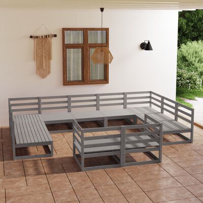 vidaXL Set mobilier de grădină, 11 piese, gri, lemn masiv de pin