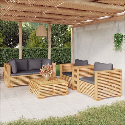 vidaXL Set mobilier grădină cu perne, 5 piese, lemn masiv de tec