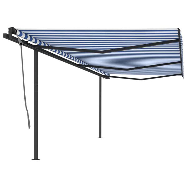vidaXL Copertină retractabilă manual cu st&acirc;lpi, albastru & alb, 6x3 m