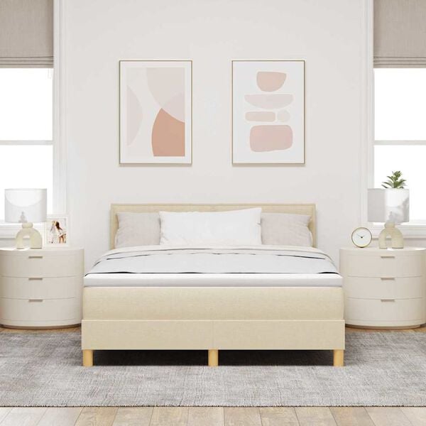 vidaXL Pat cu arcuri cu saltea cu headboard Crem 140 x 200 cm țesătură