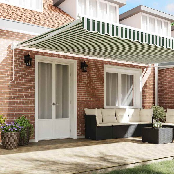 vidaXL Cortina Retractabilă Verde și alb 500 × 300 cm Poliester, Metal