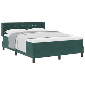 vidaXL Pat cu arcuri cu headboard Verde &icirc;nchis 190 x 140 cm Catifea