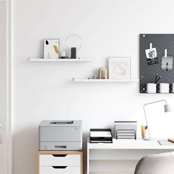 vidaXL Raft de perete 2 pcs Marmură albă 60 x 9 x 3 cm Lemn compozit