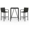 vidaXL Set mobilier bar de grădină, 3 piese, negru, poliratan