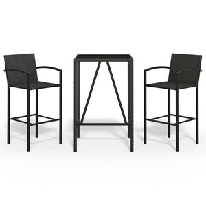 vidaXL Set mobilier bar de grădină, 3 piese, negru, poliratan