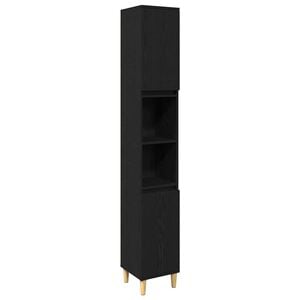 vidaXL Set de mobilier pentru baie cu ușă 3 pcs Negru Lemn compozit