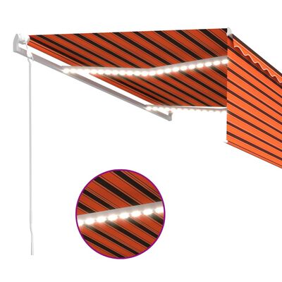 vidaXL Copertină automată cu stor&senzor vânt&LED portocaliu&maro 4x3m