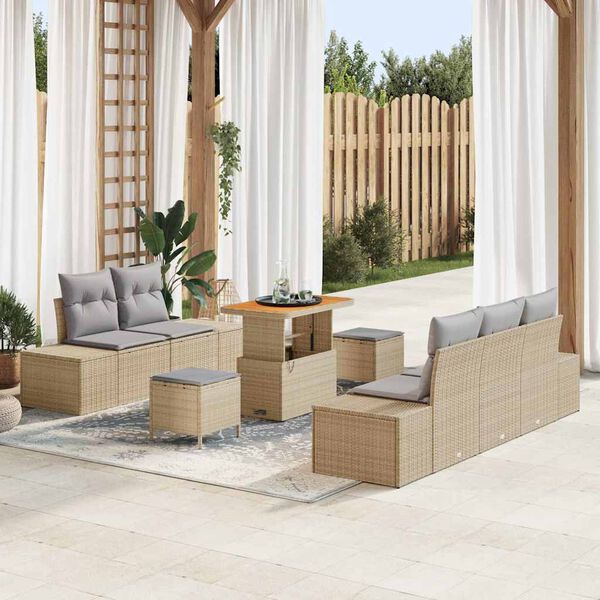 vidaXL Set de canapele pentru grădină cu pernă 8 pcs Bej Rattan poli