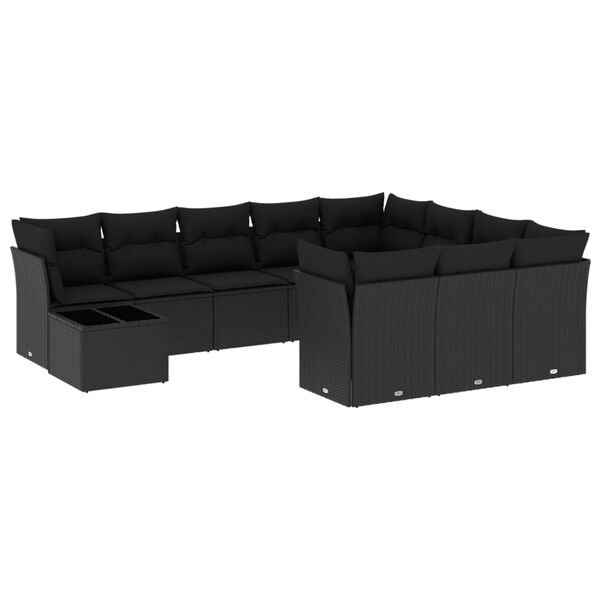 vidaXL Set canapele de grădină cu perne, 11 piese, negru, poliratan