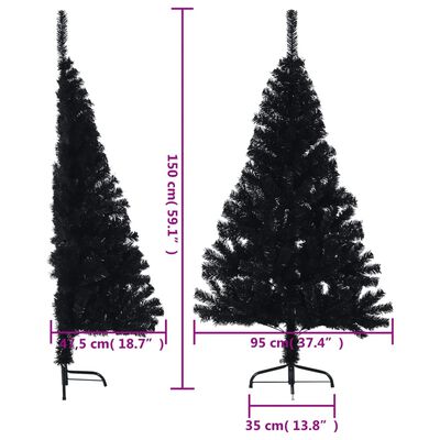 vidaXL Jumătate de brad de Crăciun cu suport, negru, 150 cm, PVC