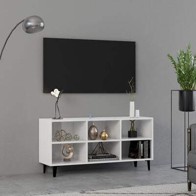vidaXL Comodă TV cu picioare metalice, alb extralucios, 103,5x30x50 cm