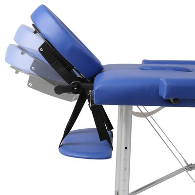 vidaXL Masă masaj pliabilă, 3 zone, albastru, cadru aluminiu