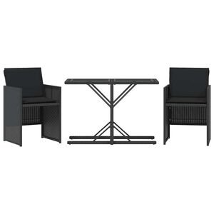 vidaXL Set bistro cu perne, 3 piese, negru, poliratan