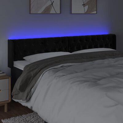 vidaXL Tăblie de pat cu LED, negru, 203x16x78/88 cm, catifea