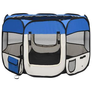 vidaXL Țarc joacă pliabil c&acirc;ini cu sac transport albastru 90x90x58 cm
