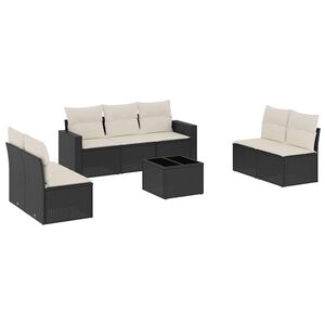 vidaXL Set mobilier de grădină cu perne, 8 piese, negru, poliratan