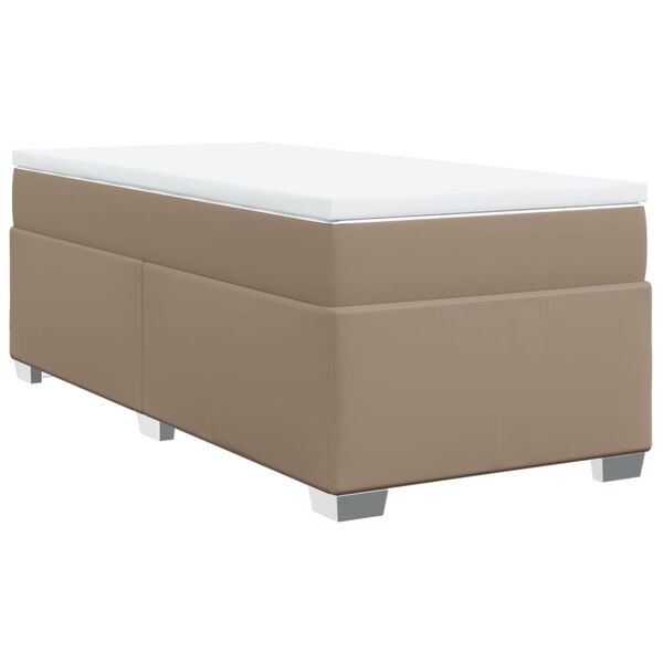 vidaXL Pat box spring cu saltea, cappuccino, 80x200 cm piele ecologică