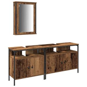 vidaXL Unități de vanitate pentru baie cu ușă 3 pcs Maro Lemn compozit