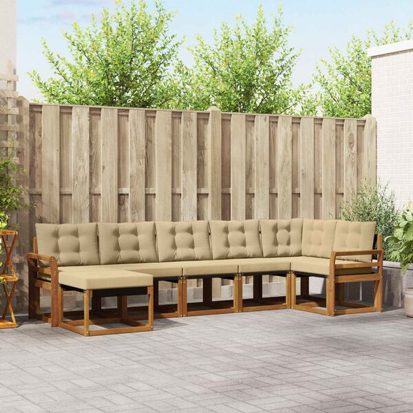 vidaXL Set de canapele de exterior cu pernă 7 pcs Natural și Bej