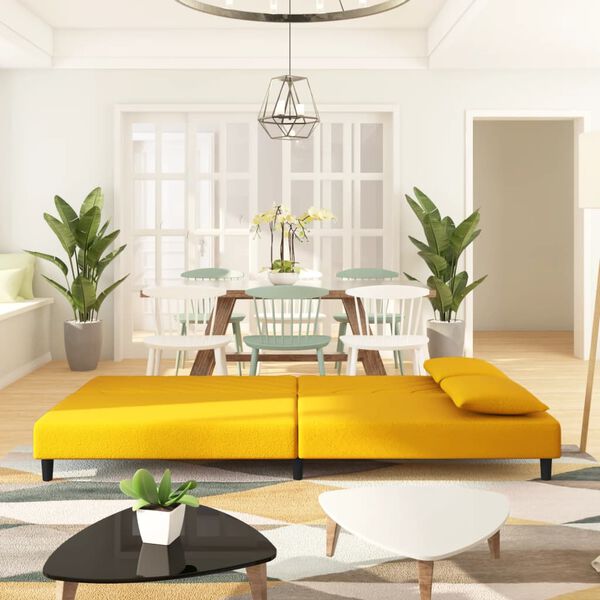vidaXL Canapea extensibilă cu 2 locuri, 2 perne, galben, catifea