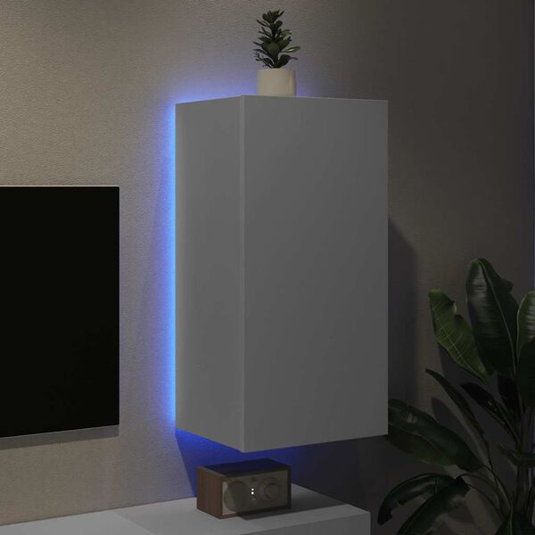 vidaXL Comodă TV de perete cu lumini LED, alb, 40,5x35x80 cm
