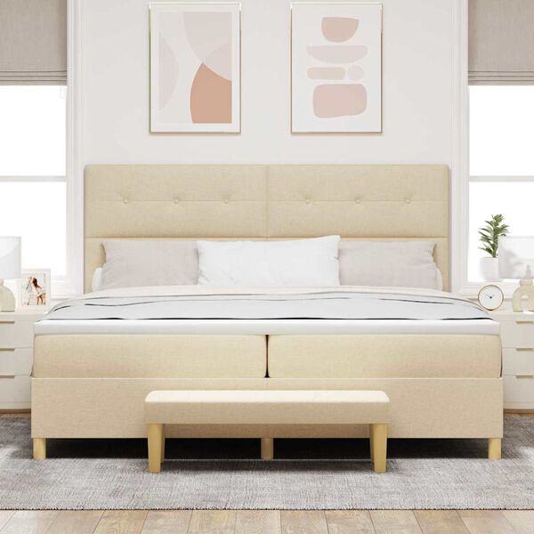 vidaXL Pat cu arcuri cu saltea cu headboard Crem 200 x 200 cm țesătură