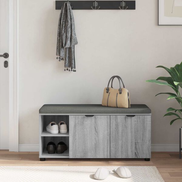 vidaXL Bancă pentru hol cu pernă cu raft Sonoma gri 100 x 38 x 46 cm