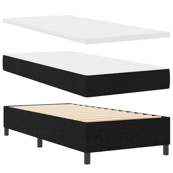 vidaXL Pat cu arcuri cu saltea cu headboard Negru 90 x 190 cm țesătură
